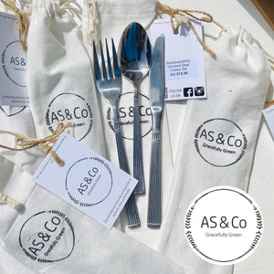 Reclaimed BYO Stainless Steel Takeaway Cutlery Set & Bag