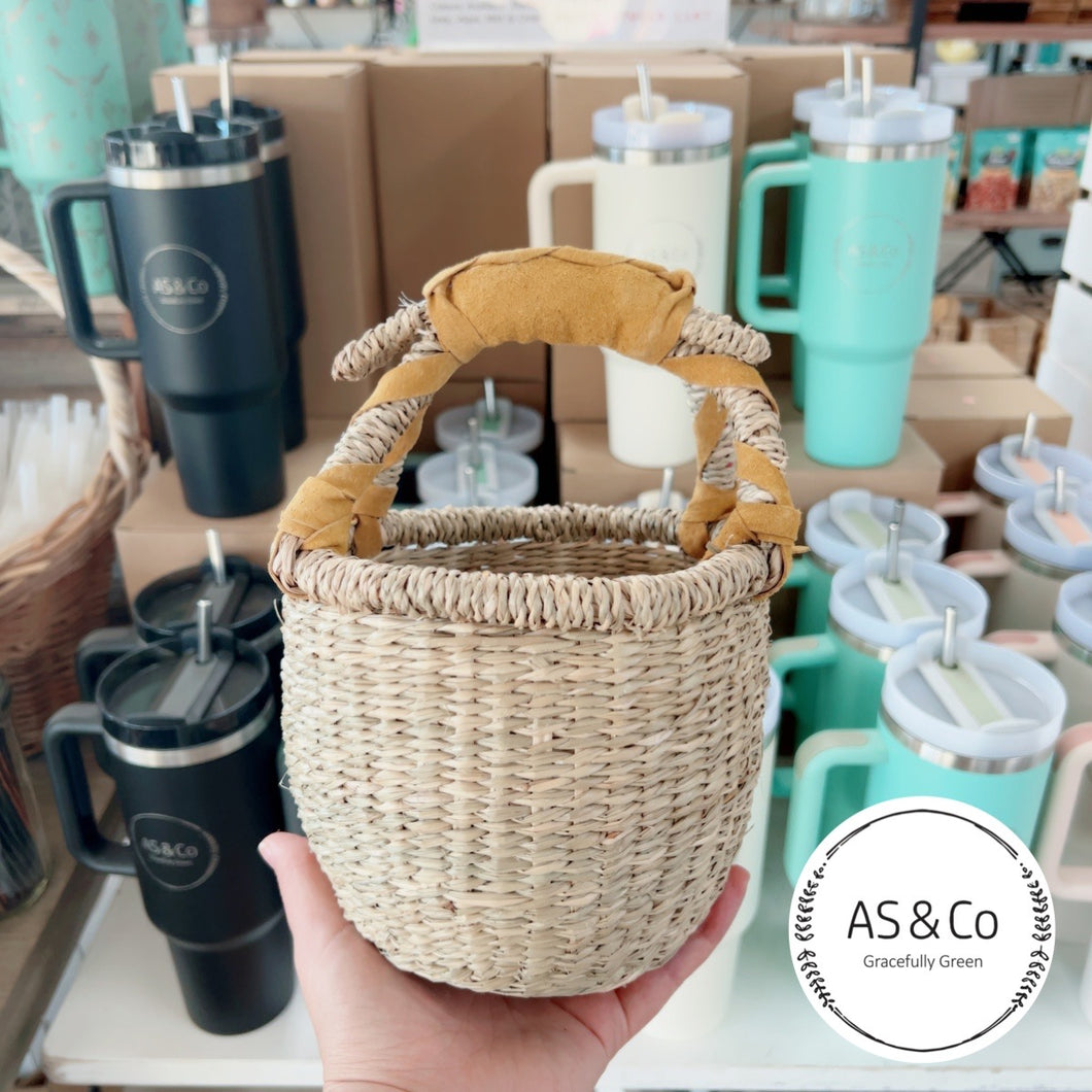 Seagrass Natural Kids Market & Easter Basket with Leather Handles - Natural