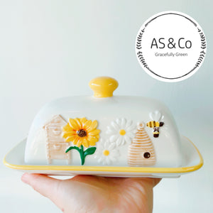 Honey Bees Ceramic Butter Dish With Lid