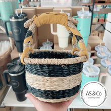 Load image into Gallery viewer, Seagrass Natural Kids Market &amp; Easter Basket with Leather Handles - Black Stripe