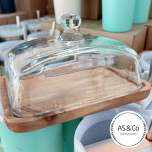 Load image into Gallery viewer, Acacia Wood &amp; Glass Butter Dish