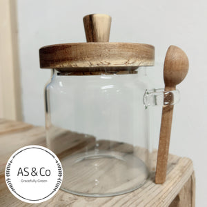 Acacia Wood & Borosilicate Glass 500ml Jar & Spoon