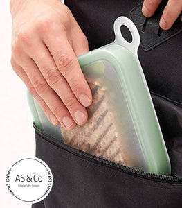 Silicone Reusable Sandwich Bag Pouch Clear & Green Freezer & Microwave Safe