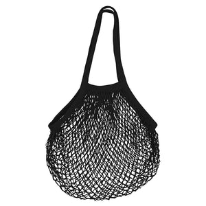 Traditional Cotton String Net Mesh Shopping Market Bag with Handle - Black