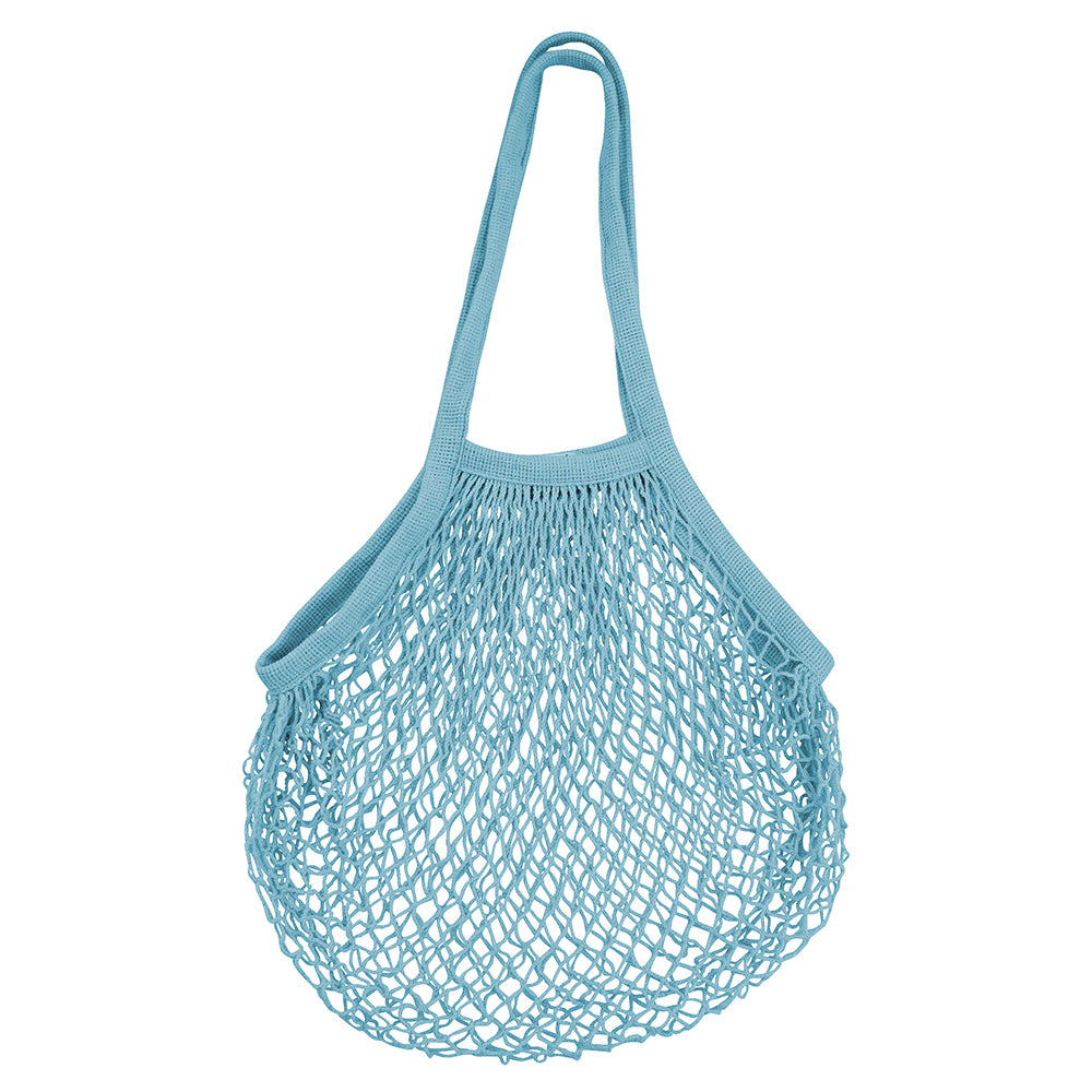 Traditional Cotton String Net Mesh Shopping Market Bag with Handle - Blue