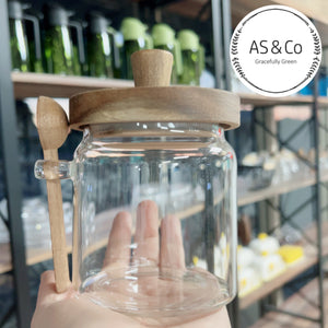 Acacia Wood & Borosilicate Glass 500ml Jar & Spoon