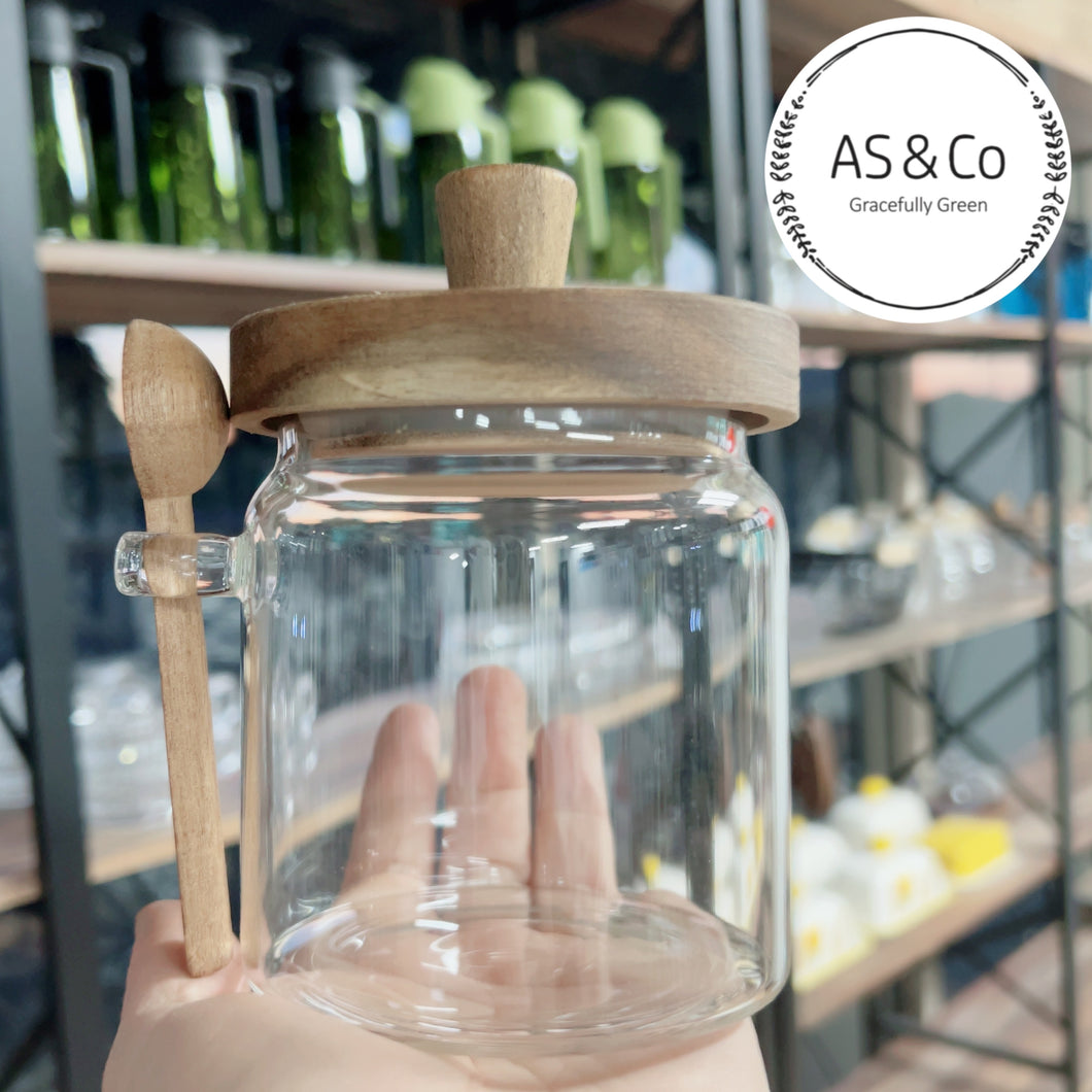 Acacia Wood & Borosilicate Glass 500ml Jar & Spoon