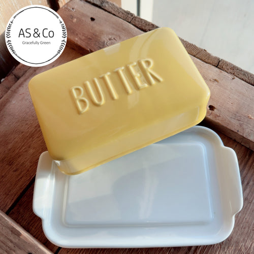 Ceramic Yellow Block of Butter Dish With Lid