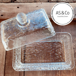 Textured Glass Butter Dish With Lid - Clear