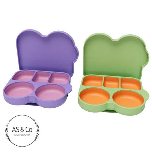 Silicone Baby Toddler Bento Bowl Lunch Box with Lid & Suction Bottom