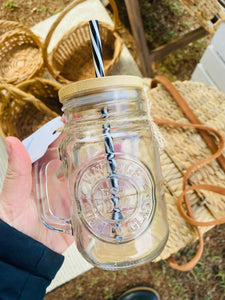 Reclaimed Glass Reusable Drinking Cup with Bamboo Lid