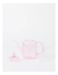 Borosilicate Glass Pink Teapot with Glass Infuser 500ml - Gift Boxed