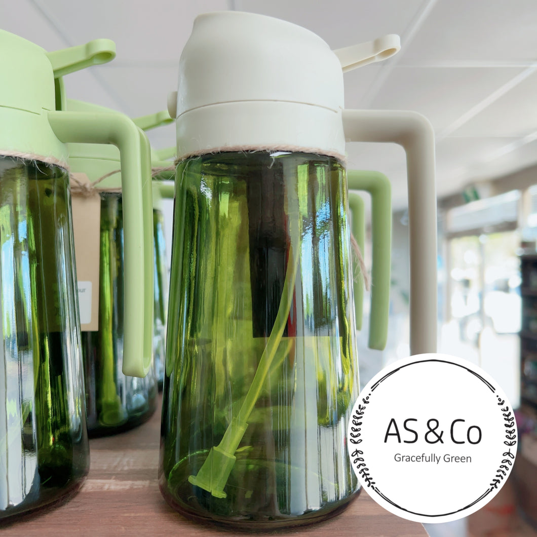 Glass 2-in-1 Oil Spray & Pour Bottle 470ml - Green Glass