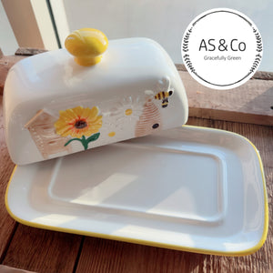 Honey Bees Ceramic Butter Dish With Lid