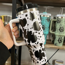 Load image into Gallery viewer, Stainless Steel Insulated 1182ml 1.18L 40OZ Quencher Large Travel Cup with Handle &amp; Straw - Cow Print