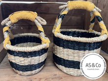 Load image into Gallery viewer, Seagrass Natural Kids Market &amp; Easter Basket with Leather Handles - Black Stripe