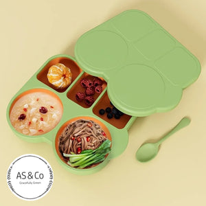 Silicone Baby Toddler Bento Bowl Lunch Box with Lid & Suction Bottom