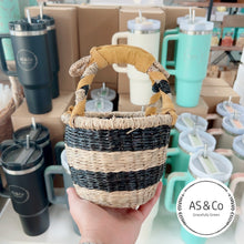 Load image into Gallery viewer, Seagrass Natural Kids Market &amp; Easter Basket with Leather Handles - Black Stripe