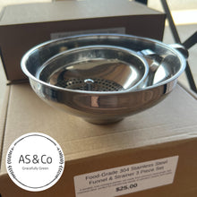 Load image into Gallery viewer, Food Grade 304 Stainless Steel Funnel &amp; Strainer 3 Piece Set