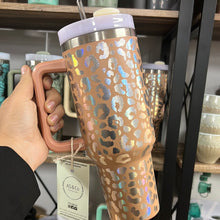 Load image into Gallery viewer, Stainless Steel Insulated 1182ml 1.18L 40OZ Quencher Large Travel Cup with Handle &amp; Straw - Leopard Print