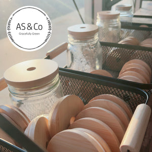 Reusable Bamboo Smoothie Cup Jar Lids with Straw Hole -  86mm 70mm 68mm 62mm