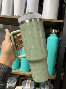 Stainless Steel Insulated 1182ml 1.18L 40OZ Quencher Large Travel Cup with Handle & Straw - Western Print