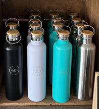 Load image into Gallery viewer, Stainless Steel Insulated 1000ml 1L Drink Bottle with Bamboo Top Screw Lid