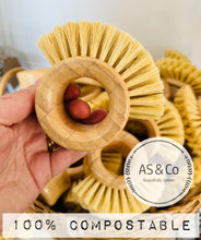 Load image into Gallery viewer, Bamboo Round Cleaning Dish Scrubbing Brush With Natural Bristle - 100% Compostable