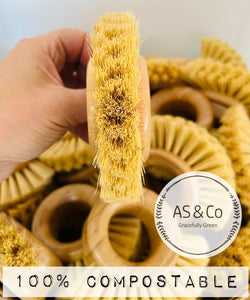 Bamboo Round Cleaning Dish Scrubbing Brush With Natural Bristle - 100% Compostable
