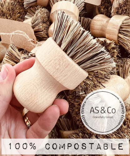 Beech Wooden Cleaning pot Dish Scrubbing Brush With Natural Sisal Bristle - 100% Compostable