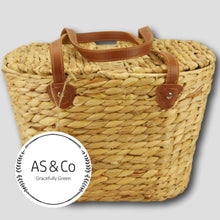 Load image into Gallery viewer, Water Hyacinth Natural Picnic Basket with Faux Leather Handles