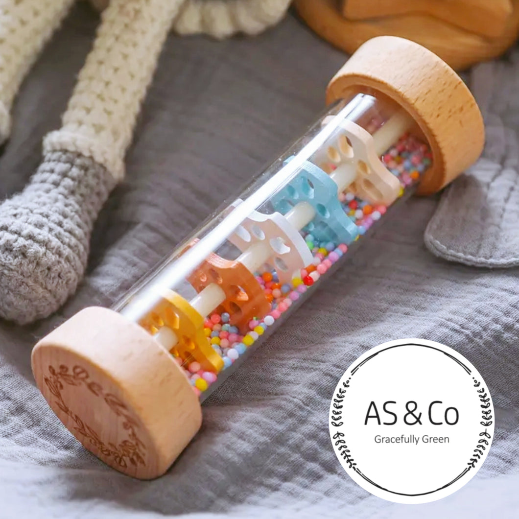 Wooden Baby Toddler Rainmaker Rattle Toy