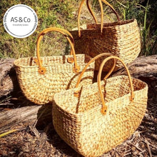 Load image into Gallery viewer, Water Hyacinth Natural Harvest Market Baskets with Suede Leather Handles - Large Medium Small