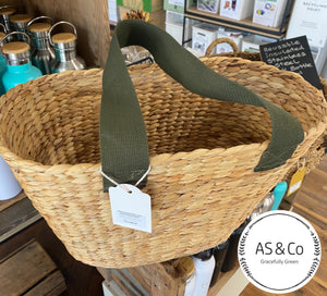 Water Hyacinth Natural Oval Market Harvest Basket - Canvas Handles