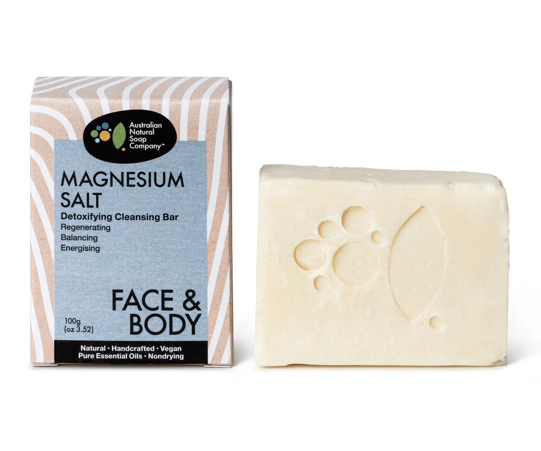 THE AUST. NATURAL SOAP CO Solid Face Soap Cleanser Bar Magnesium Salt 100g