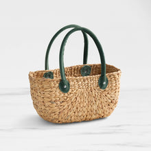 Load image into Gallery viewer, Water Hyacinth Natural Harvest Market Baskets - Green Suede Leather Handles - Large &amp; Medium