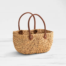 Load image into Gallery viewer, Water Hyacinth Natural Harvest Market Baskets - Brown Suede Leather Handles - Large &amp; Medium (Copy)
