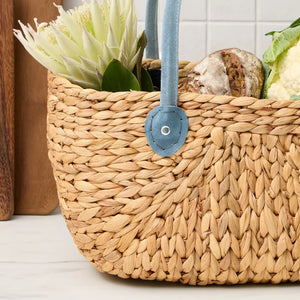 Water Hyacinth Natural Harvest Market Baskets with Suede Leather Handles - Large Medium