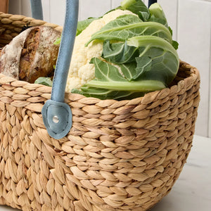 Water Hyacinth Natural Harvest Market Baskets with Suede Leather Handles - Large Medium