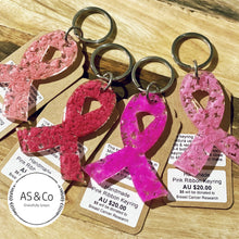 Load image into Gallery viewer, R+R Collection - Key Ring Made from Plastic Bottle Lids &amp; Resin - Cancer Council Pink Ribbon