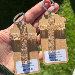 Handmade Nature Key Rings with 304 Stainless Steel Parts - Simple Cross