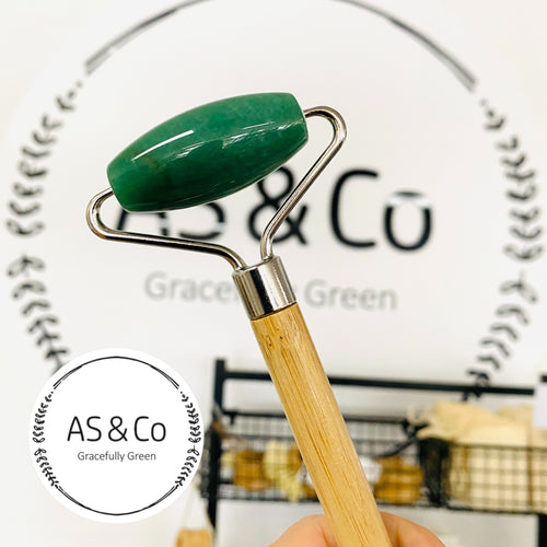 Jade Stone Crystal Face Roller with Bamboo Handle - for Relaxation, Healing and Grounding Benefits