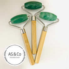 Load image into Gallery viewer, Jade Stone Crystal Face Roller with Bamboo Handle - for Relaxation, Healing and Grounding Benefits