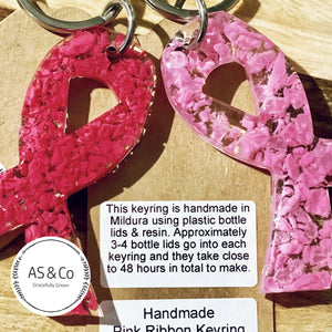 R+R Collection - Key Ring Made from Plastic Bottle Lids & Resin - Cancer Council Pink Ribbon