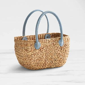 Water Hyacinth Natural Harvest Market Baskets with Suede Leather Handles - Large Medium