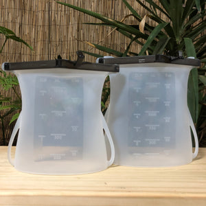 Silicone Reusable Leakproof Food Bag Pouch with Clips 1L 1.5L Clear Freezer & Microwave Safe