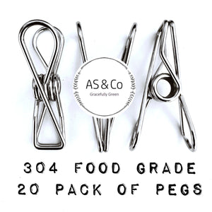Stainless Steel Wire Clothes & Multipurpose Pegs 20 Pack - 304 S/S