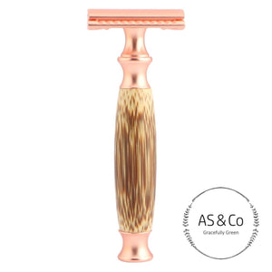 Double Edge Reusable Safety Razor with Bamboo Handle - Rose Gold