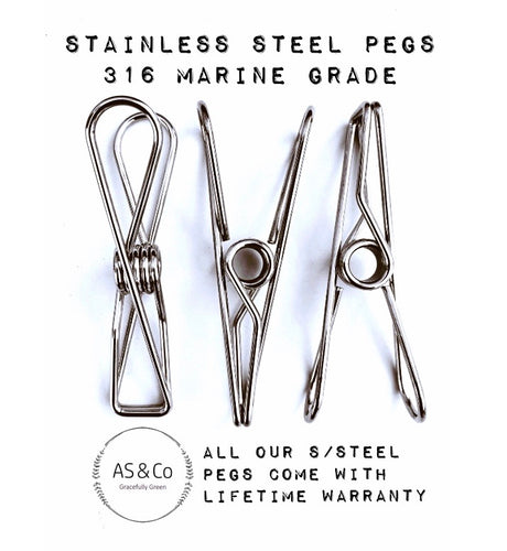 Stainless Steel Wire Clothes & Multipurpose Pegs 50 Pack – 316 Marine Grade S/S