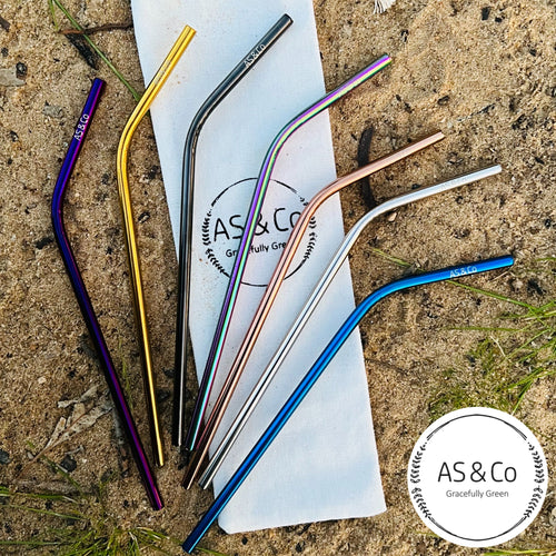 Reusable Bent Straws 6mm - 304 Food Grade Stainless Steel | Black | Gold | Rose Gold | Silver | Blue | Purple | Rainbow